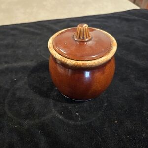 Brown Ceramic Jar with Lid Hull Brand Oven Safe